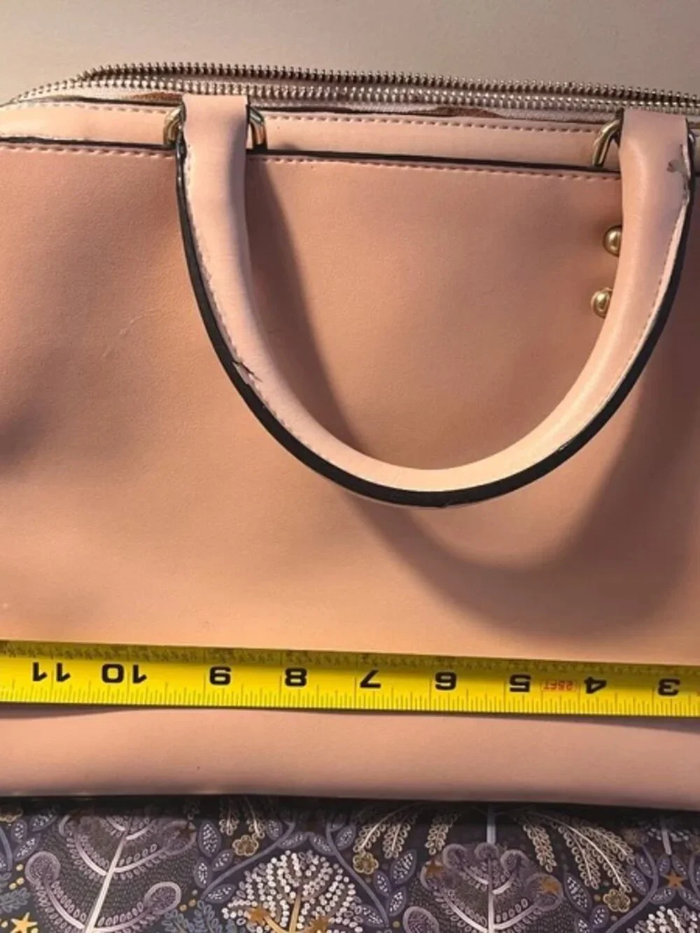 Kua Pink Satchel Handbag Crossbody Floral Lining Gold Hardware Shoulder Strap